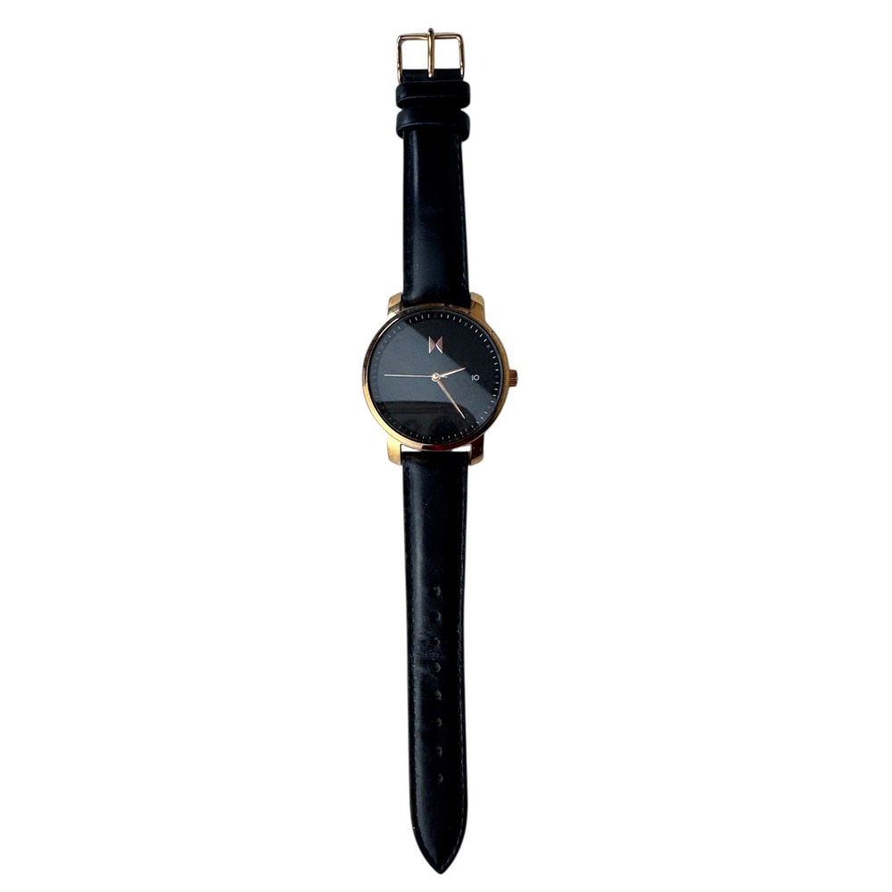 MVMT Watch Gold‎ Tone Black Leather Strap Analog Display Unisex